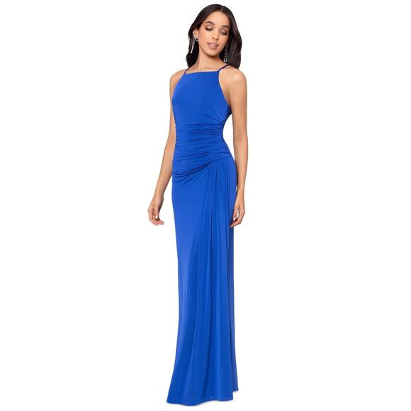 Betsy & Adam Women's Ruched Maxi Gown Sleeveless Royal Blue Size 12 Petite NWT - Picture 1 of 13